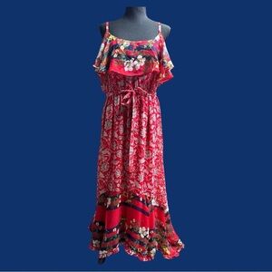 Anthropogie One September Zuri Red Maxi Dress Size Large